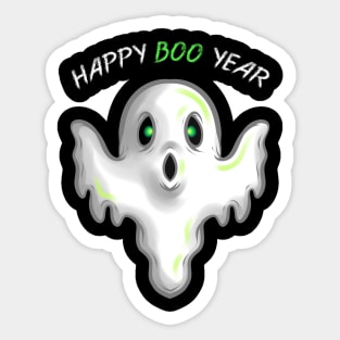 Ghost or Spirit Wishing A Happy Boo New Year Sticker